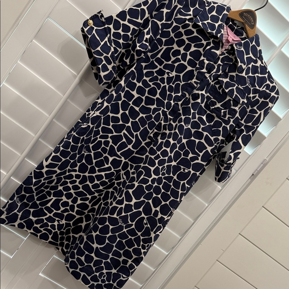 Lilly Pulitzer Giraffe Print Mini Dress in Navy and White